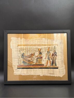 Vintage Hand-painted Egyptian Papyrus Art Painting  Signed Framed Art 13X16